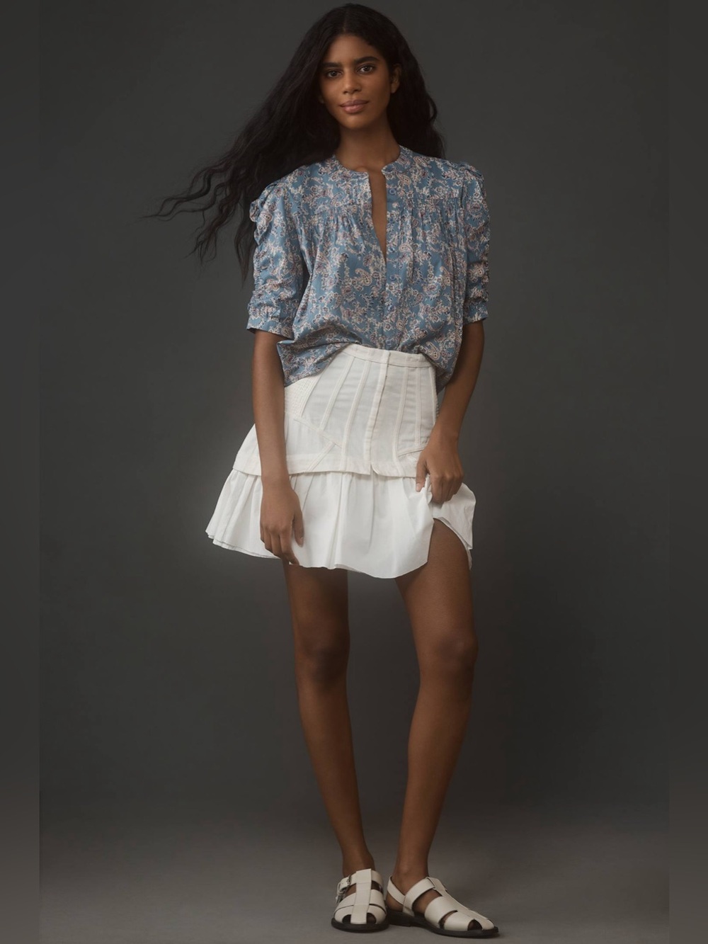 Anthropologie Bishop + Young Rachel Paisley Cotton Blouse Ruched Sleeve Medium - Picture 3 of 9